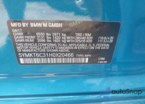 2017 BMW X5 M z USA, uszkodzony, nr VIN 5YMKT6C31H0X20466